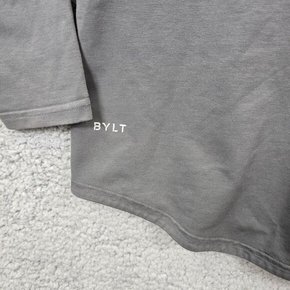 BYLT Men's Drop Cut Henley LS Long Sleeve Gray Shirt Gym Size M - Picture 3 of 11